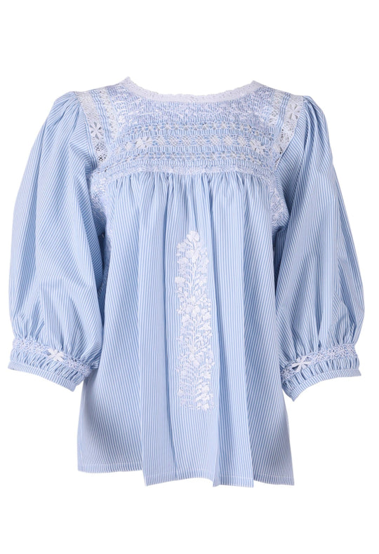 Catalina Blouse Blouse Catalina Deshilado Rayas Azul y Blanca