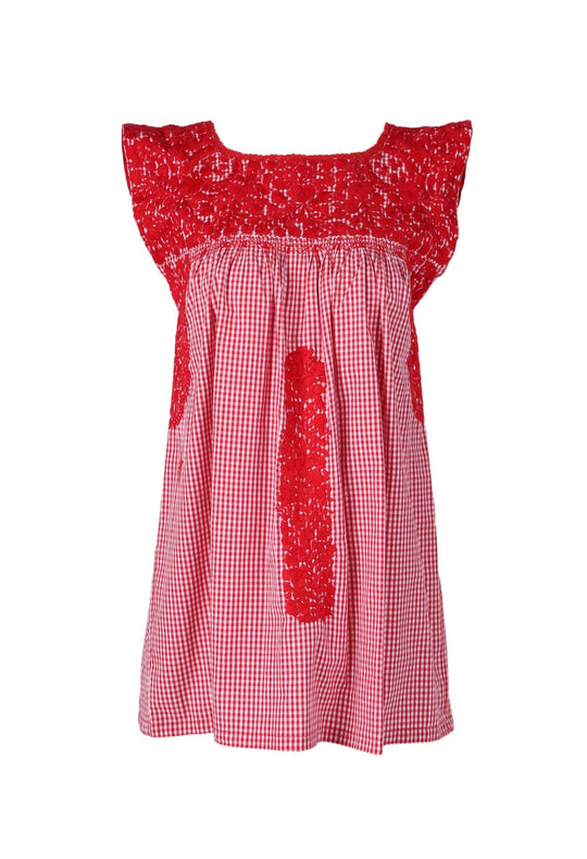 Flores Specialty Blouse Blouse Flores Rojo Gingham