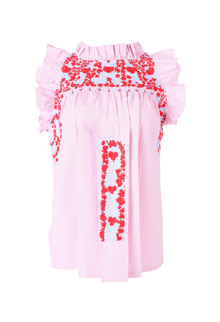Olivia Specialty Blouse Blouse Olivia Voz Rojo y Celeste