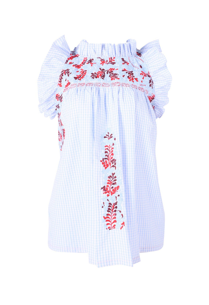 Olivia Specialty Blouse Blouse Olivia Cinta Granate y Tomate y Celeste
