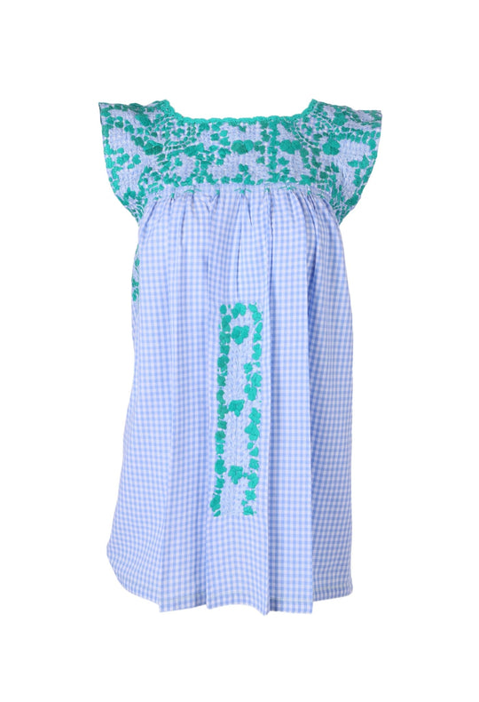 Flores Blouse Blouse Vida Verde y Celeste