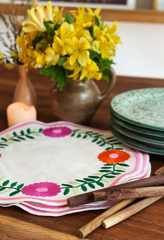 Placemats - Set of 2 Placemat Set of 2 Mantel de Aguacatenango Rosa y Lima