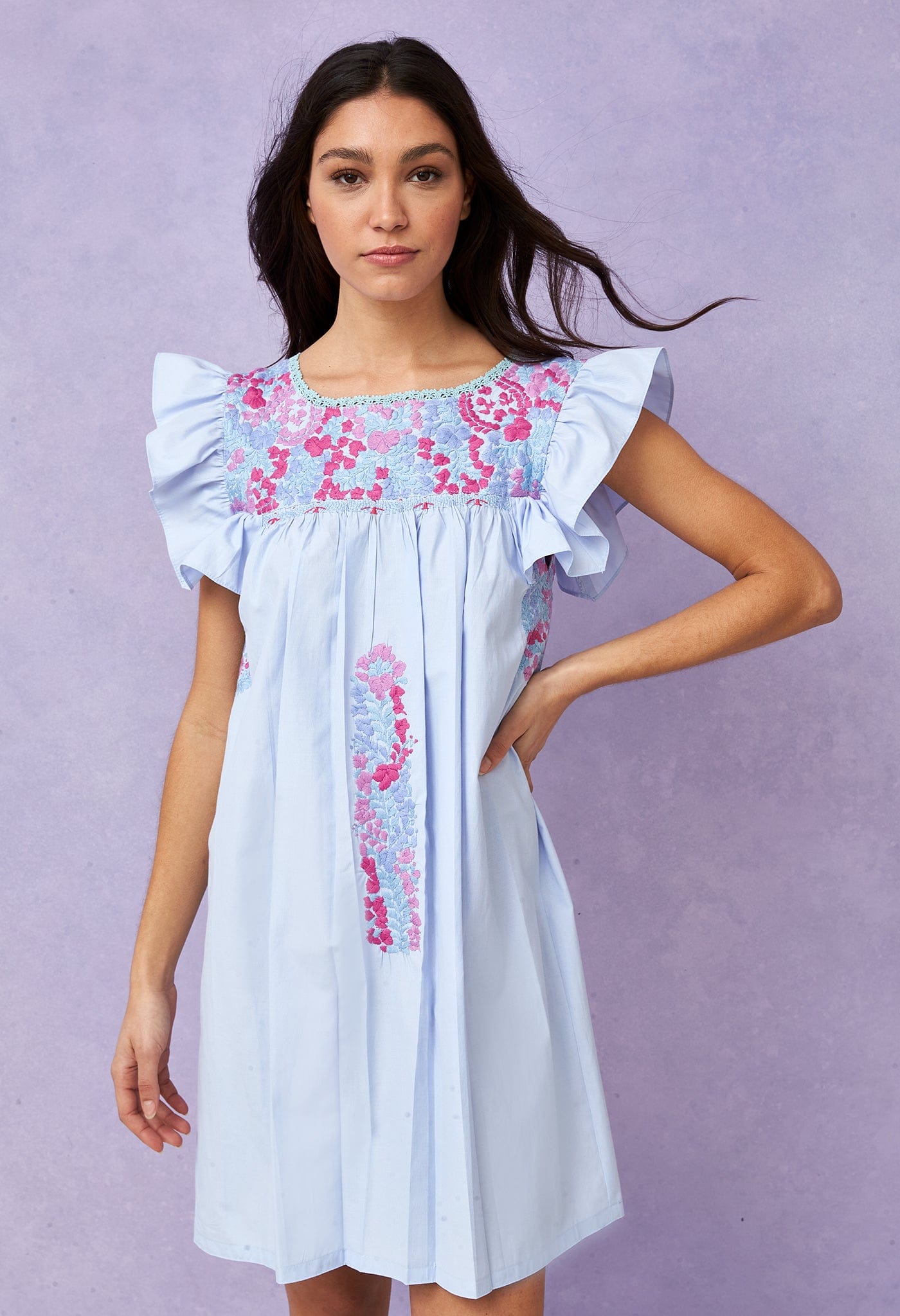 Soledad Short Dress Dress Soledad Prendo Lavanda Celeste Fucsia y Rosa