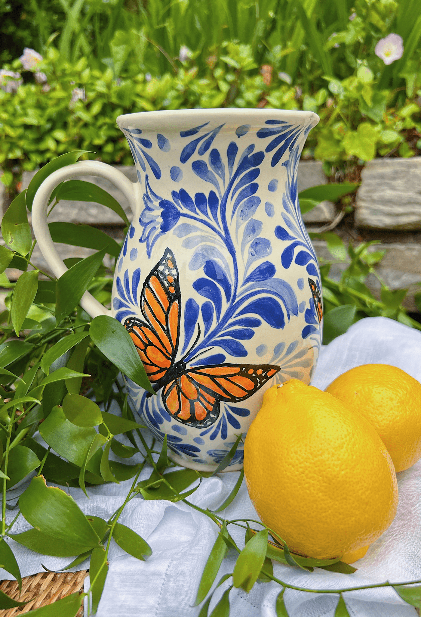 Gorky Gonzalez Ceramics Pitcher Butterfly Pitcher Blue