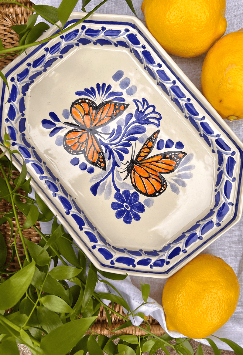 Gorky Gonzalez Ceramics Octagonal Plate Butterfly Tray Blue