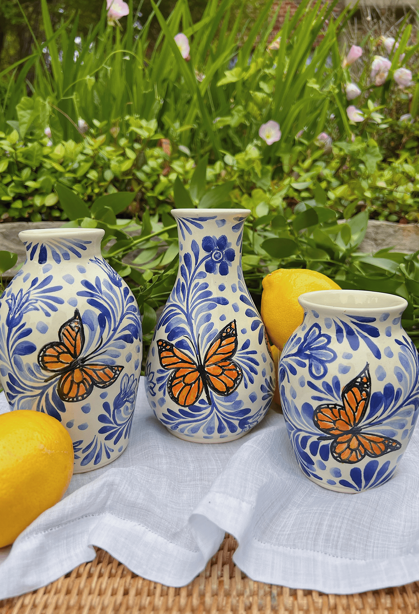Gorky Gonzalez Ceramics Trio Vase Butterfly Trio Vases Blue